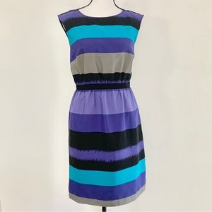LOFT Striped Mini Dress - Purple, Blue, Black, Gray